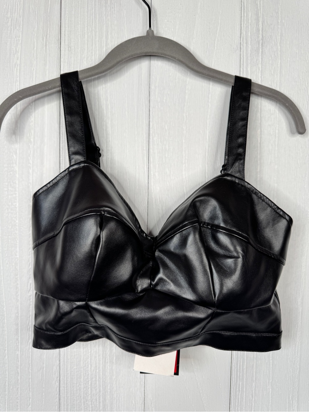 Deadly Dames Black Faux Leather Bustier Crop Top | Edgy Gothic Corset Style M
